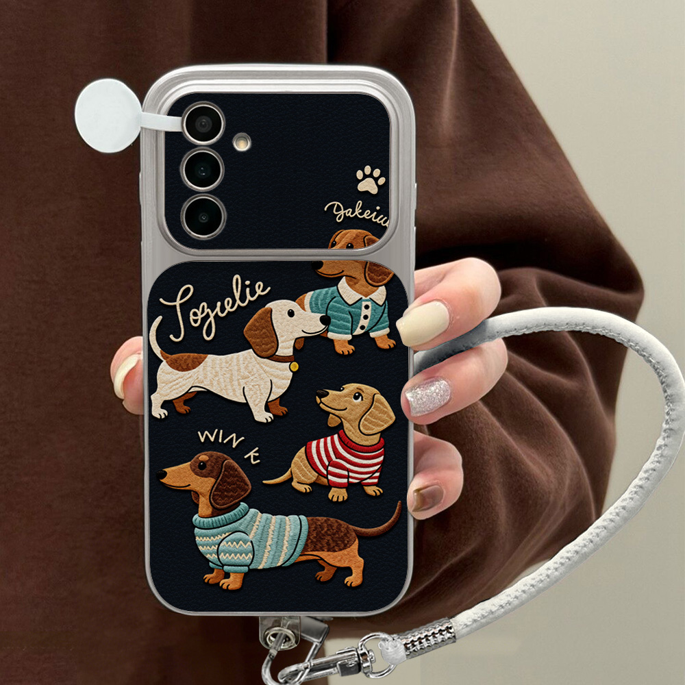 Cute Cartoon Wrist Strap Silicone Case - Casing Ponsel Kartun Dachshund Untuk Samsung