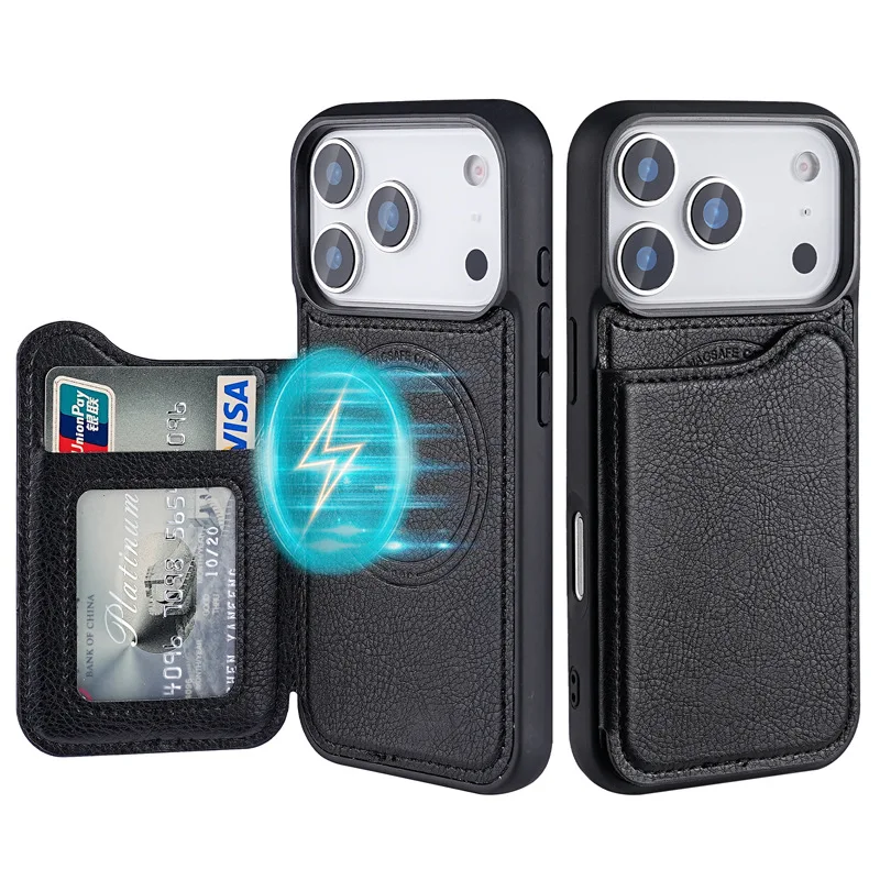 Leather Wallet Card Holder Phone Cover - Casing Ponsel Dompet Kulit Lipat Magnetik