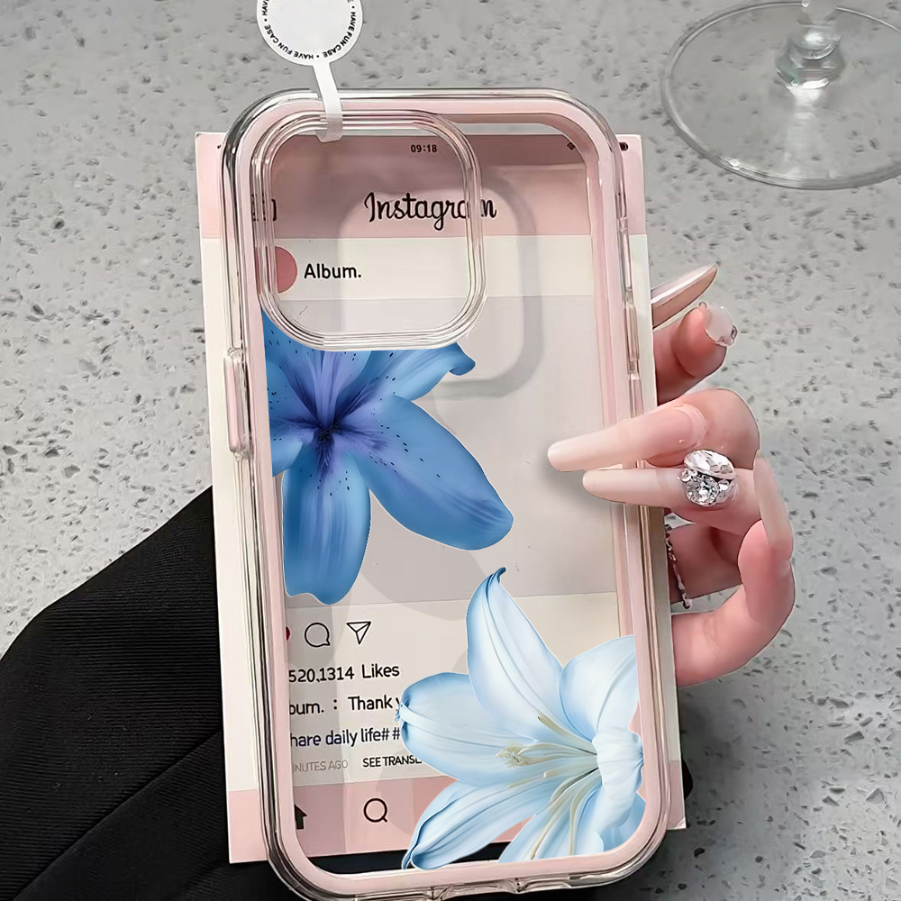 Clear Shockproof Bumper Case - Casing HP Transparan Motif Bunga Lily