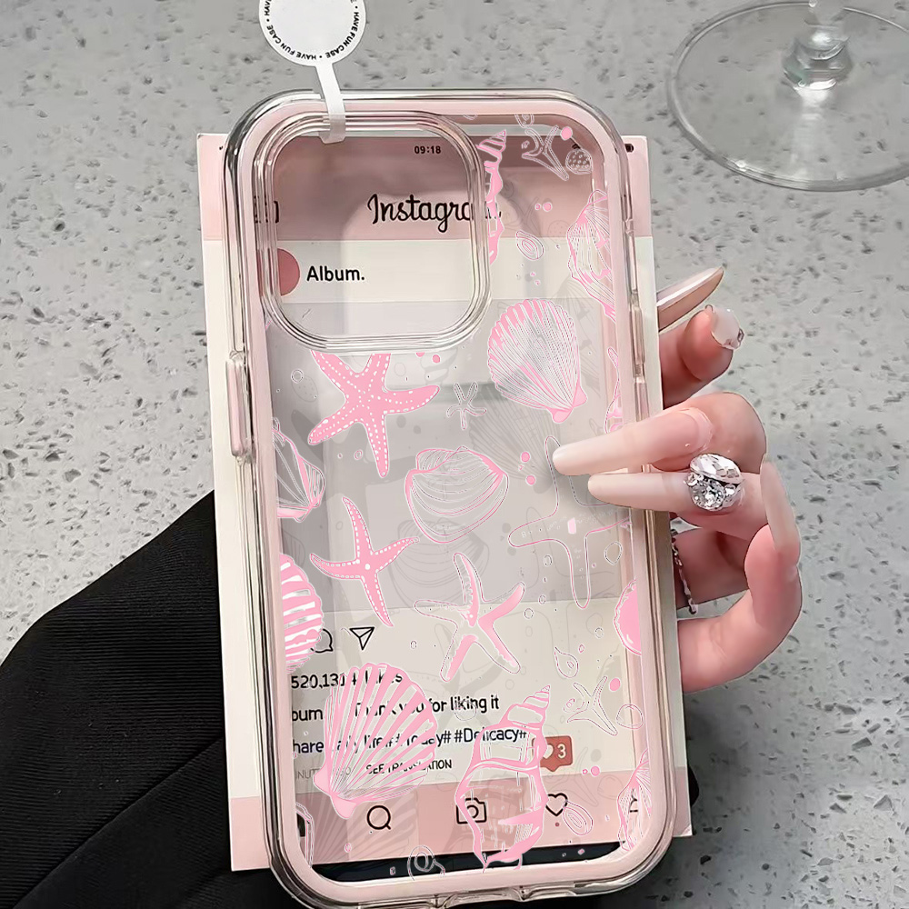 Clear Shockproof Bumper Case - Casing HP Transparan Motif Kerang Pink