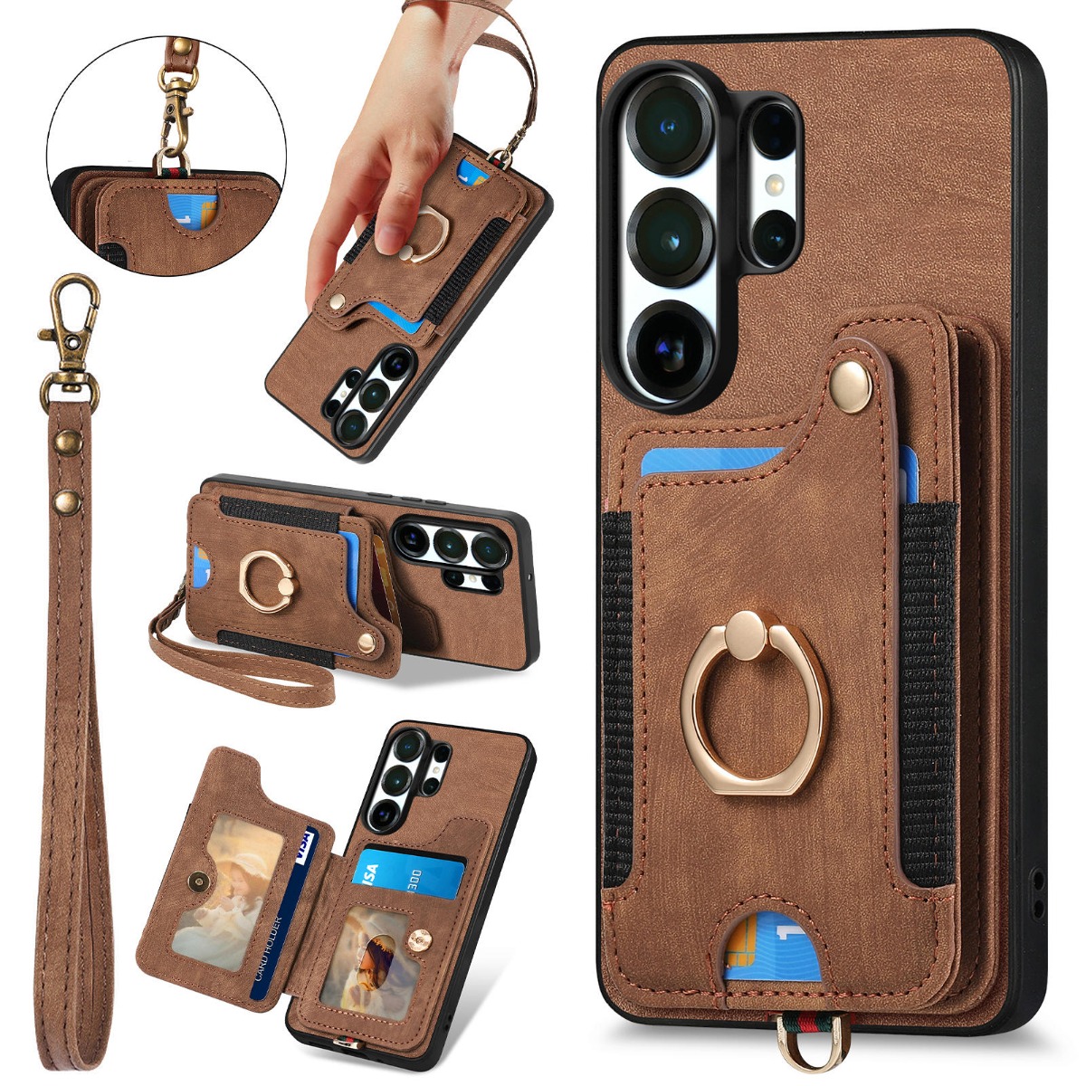 Leather Wallet Card Holder Phone Cover - Casing Ponsel untuk Samsung S26 Ultra