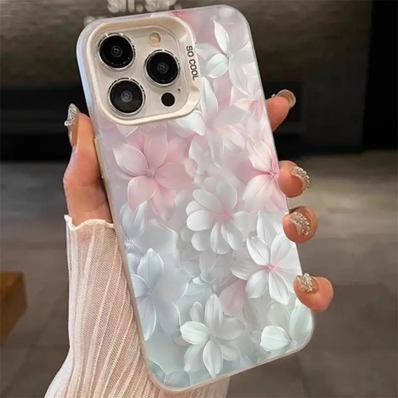 Screen Protectors - Casing Bunga Pink untuk iPhone 15Pro