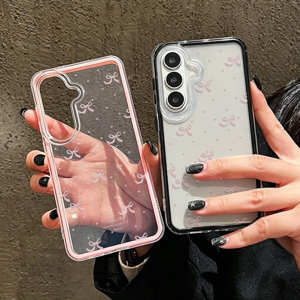 Clear Shockproof Bumper Case - Casing Ponsel Lembut Motif Pita Pink