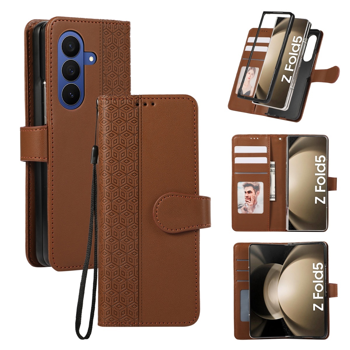 Leather Wallet Card Holder Phone Cover - Casing Ponsel Kulit Lipat dengan Tali