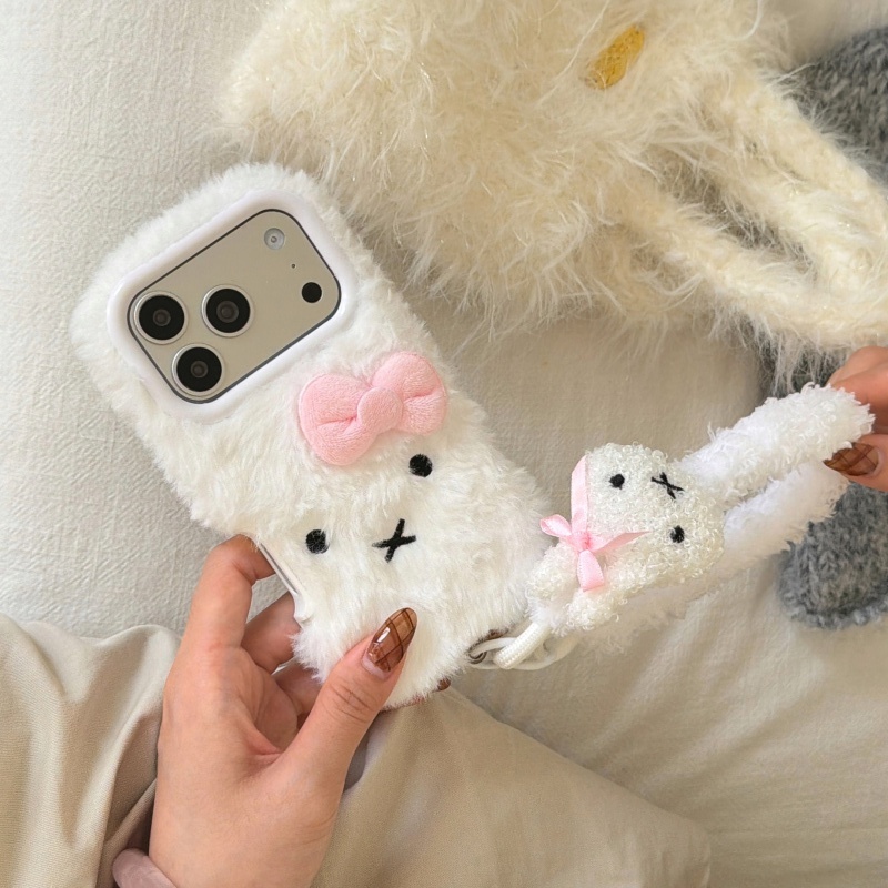 Casing HP Miffy Bulu Putih Lem - Cute Cartoon Wrist Strap Silicone Case ulasan dan harga