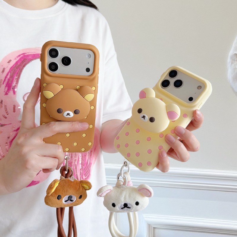 Casing HP Silikon 3D Rilakkuma - Cute Cartoon Wrist Strap Silicone Case ulasan dan harga