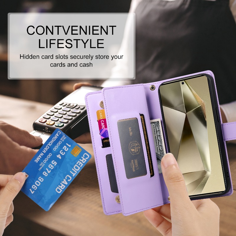Casing Ponsel Selempang dengan - Leather Wallet Card Holder Phone Cover ulasan dan harga